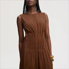 Pleat Waist Sleeveless Maxi Dress