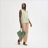 Pleated Lace Insert Sleeveless Top