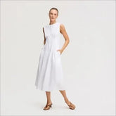 Pleat Waist Sleeveless Maxi Dress