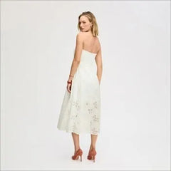 Strapless Belt Eyelet Midi Dress
