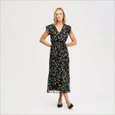 Fluttered Sleeve Maxi Dress