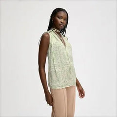 Pleated Lace Insert Sleeveless Top