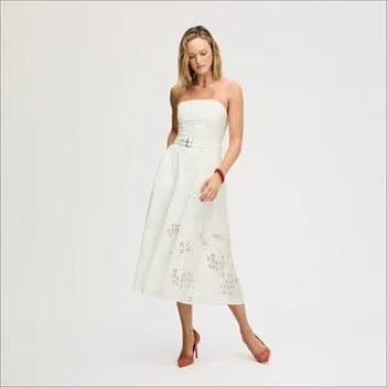 Strapless Belt Eyelet Midi Dress