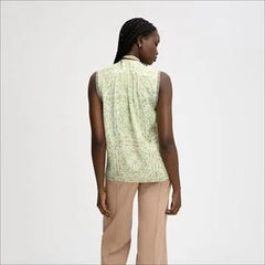 Pleated Lace Insert Sleeveless Top