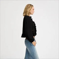 Lace Insert Ruffle Top